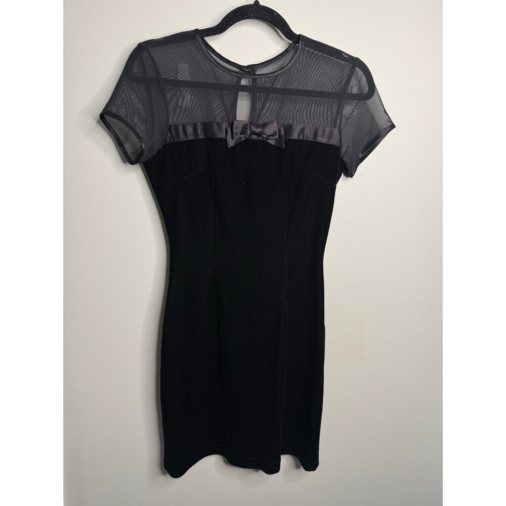Just Choon Vintage 90s Y2K Black Velvet Mesh Top Mini Dress Juniors Size 3